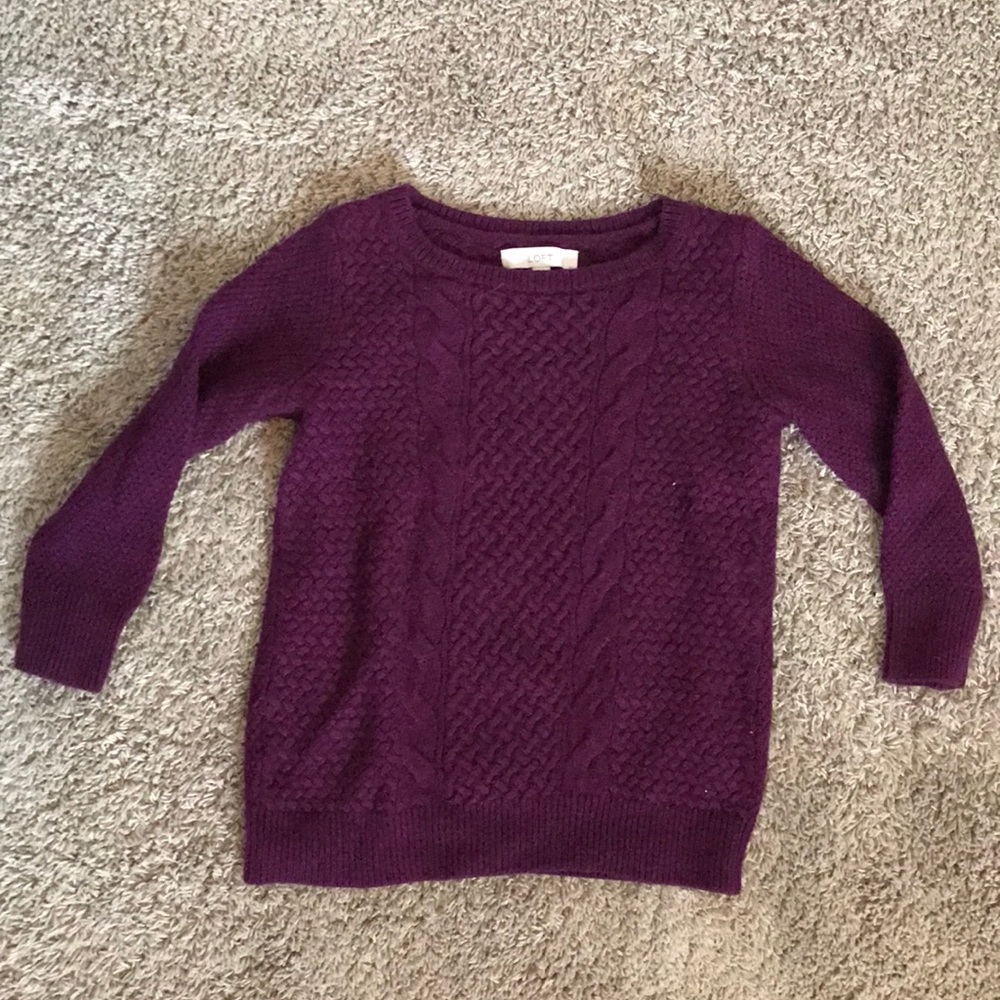 Dark purple 3/4 sleeve chunky knit Loft sweater M